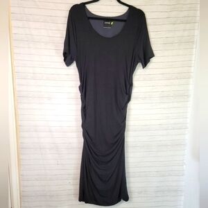 LYSSE SHORT SLEEVE RUCHED MIDI DRESS, SZ LARGE